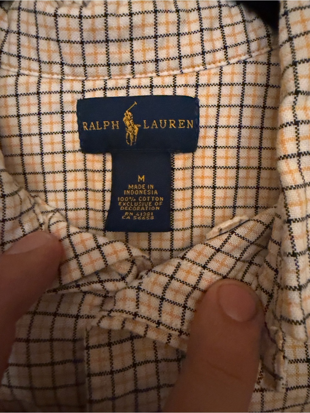 Ralph Lauren Cream Button-Up Shirt with Black and Tan Windowpane Check